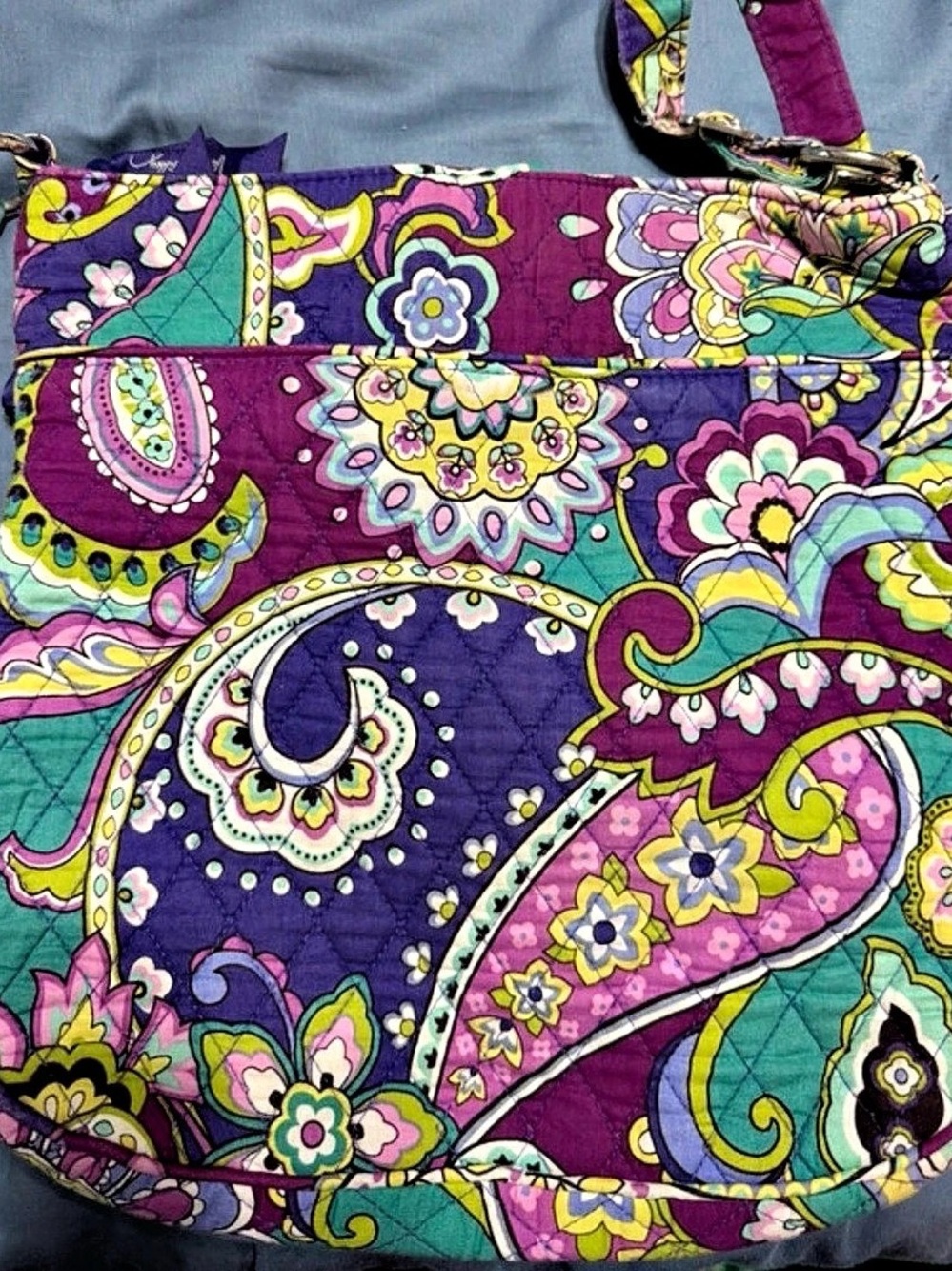 Vera Bradley Triple Zip Hipster Crossbody Bag Purple & Green